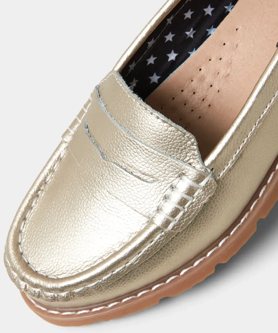 Metallic Suede Leather Loafers with Chunky Sole