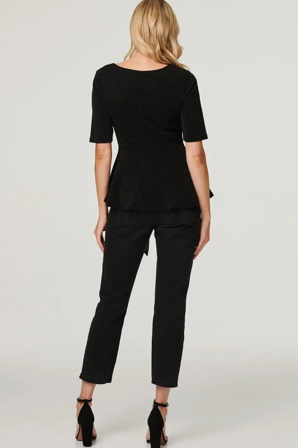 Metallic Tie Front 1/2 Sleeve Top