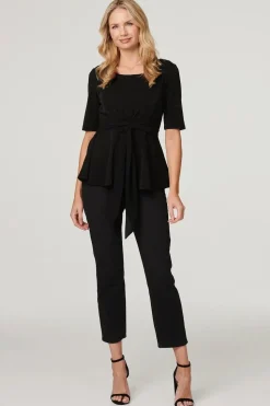 Metallic Tie Front 1/2 Sleeve Top