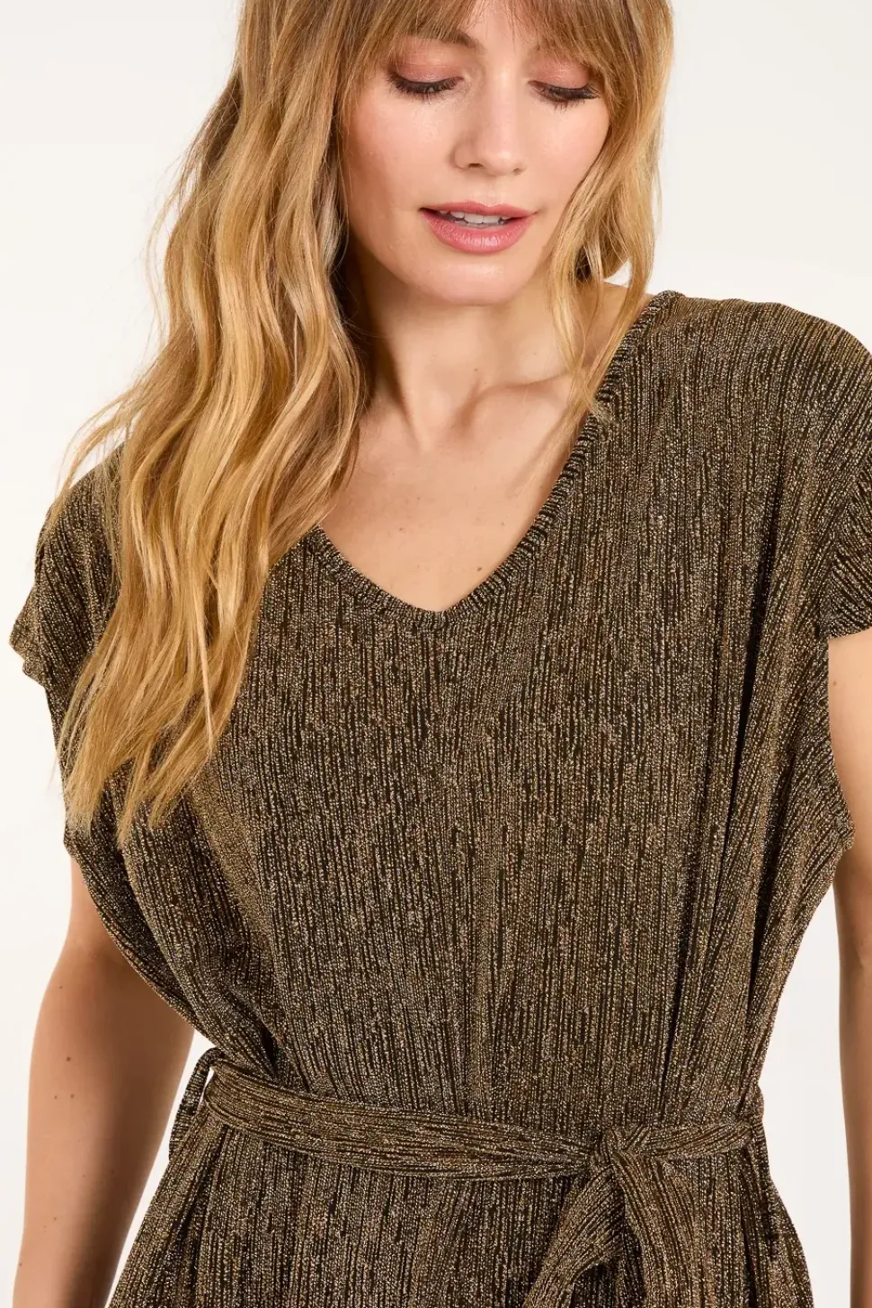 Metallic V Neck Jumpsuit