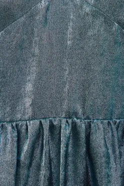 Metallic V Neck Open Back Midi Dress