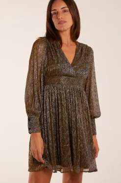 Metallic Wrap Mini Dress
