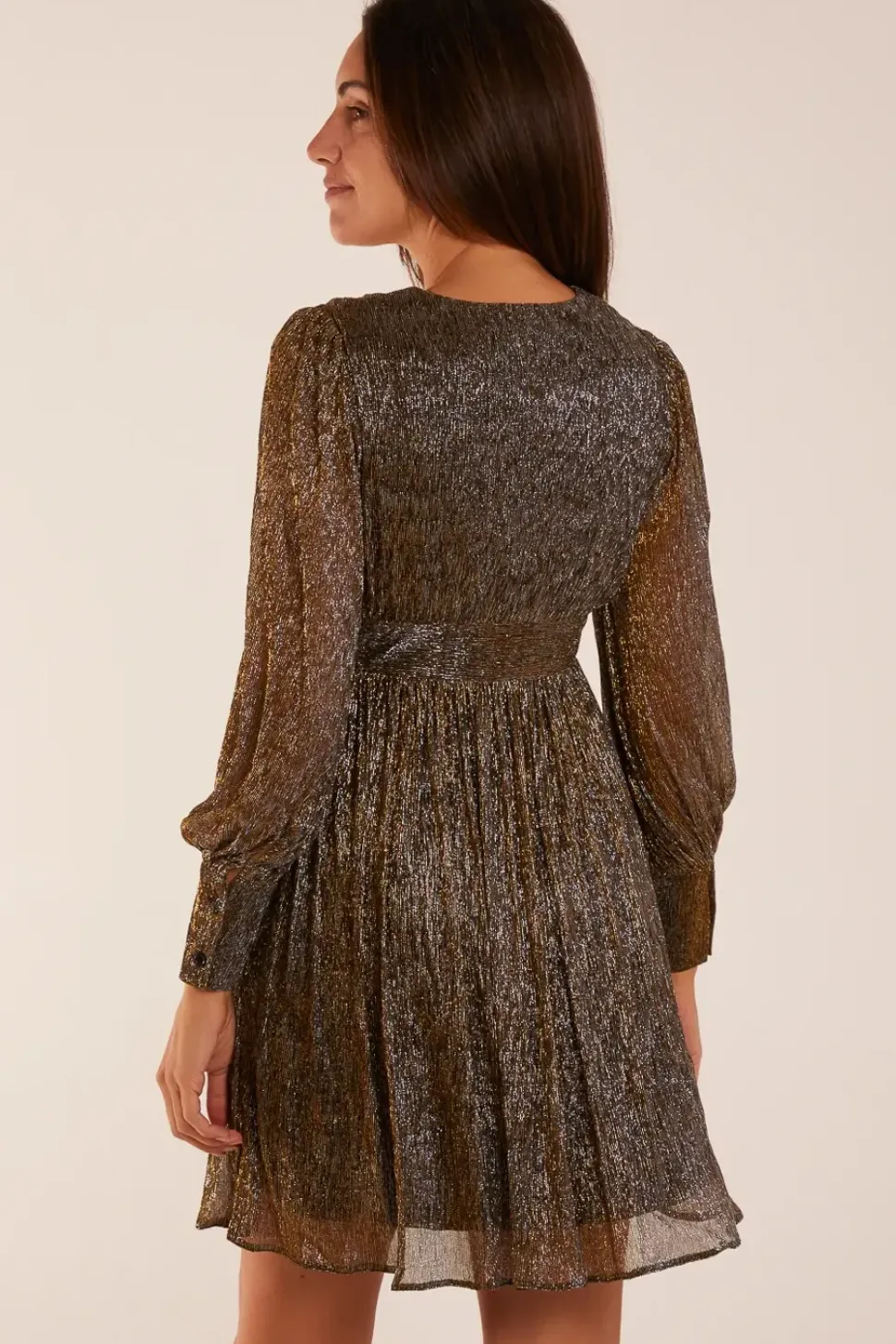 Metallic Wrap Mini Dress