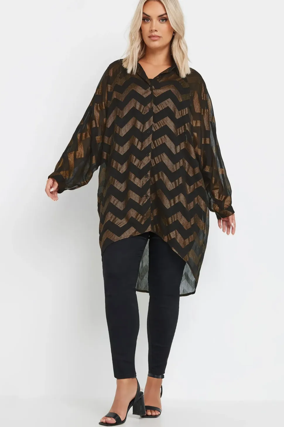 Metallic Zig Zag Dip Hem Shirt