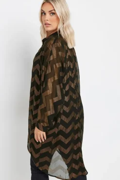 Metallic Zig Zag Dip Hem Shirt