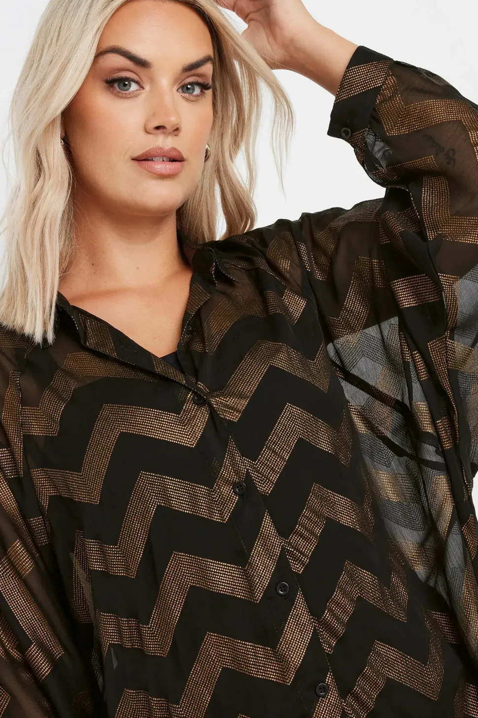 Metallic Zig Zag Dip Hem Shirt