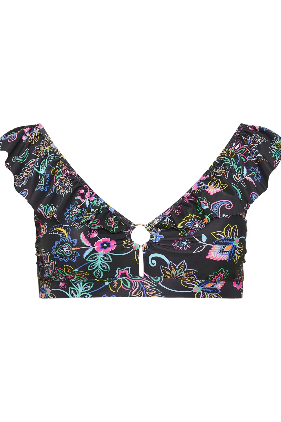 Metal Trim Frill Bikini Top