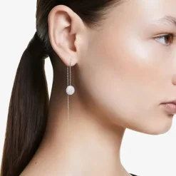 Meteora Rhodium Plated Crystal Disc Chain Dropper Earrings 5683448