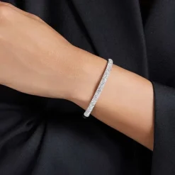 Meteora Rhodium Plated Snow Pave Bangle 5684241