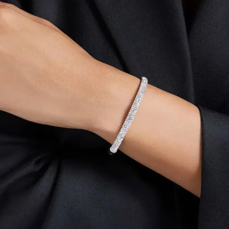 Meteora Rhodium Plated Snow Pave Bangle 5684241