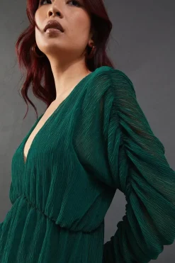 Micro Pleat Batwing Midi Dress