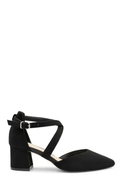 Micro Suede 'Ffion' Wide Fit Mid Block Heel Cross Strap Court Shoe