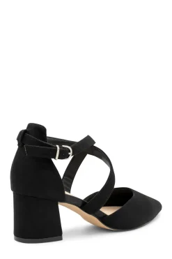 Micro Suede 'Ffion' Wide Fit Mid Block Heel Cross Strap Court Shoe