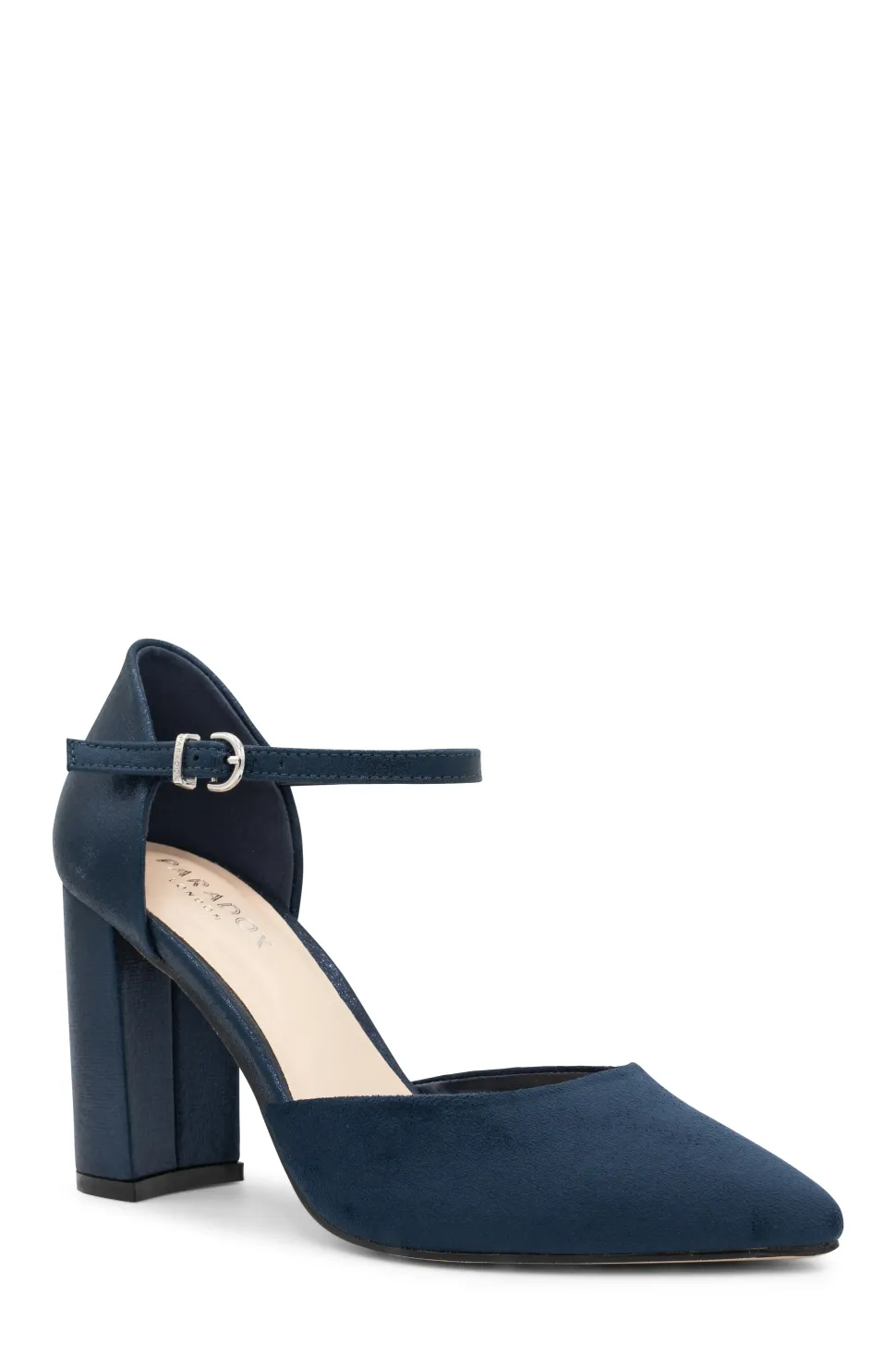 Micro Suede 'Rana' High Block Heel Ankle Strap Court Shoe