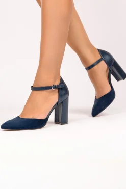 Micro Suede 'Rana' High Block Heel Ankle Strap Court Shoe