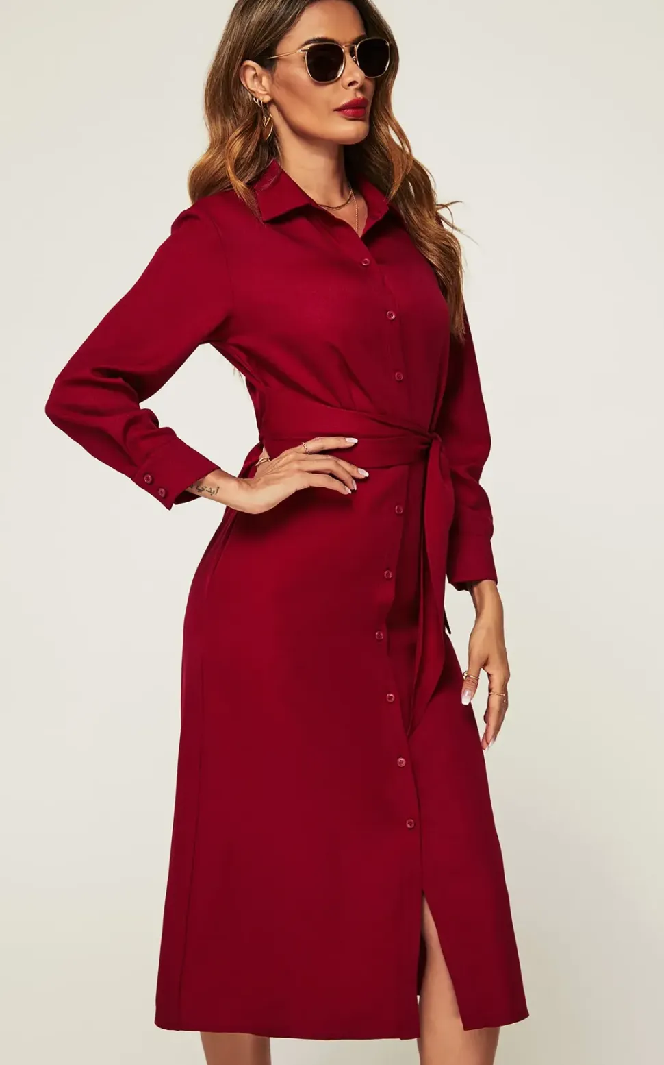 Midi Shirt Dress With Tie Waist