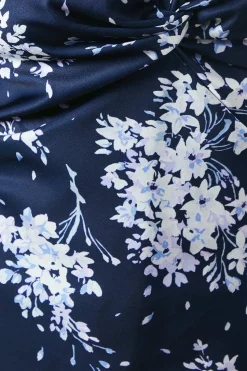 Midnight Bloom Printed Satin Twist Front Angel Sleeve Maxi Bridesmaids Dress