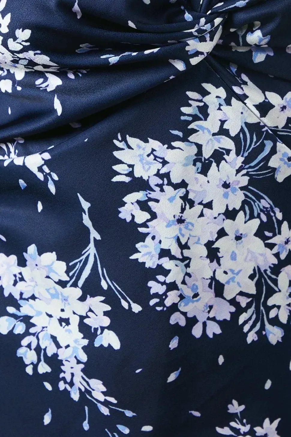 Midnight Bloom Printed Satin Twist Front Angel Sleeve Maxi Bridesmaids Dress