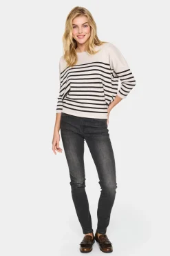 MilaSZ Round Neck Casual Fit Pullover-Striped