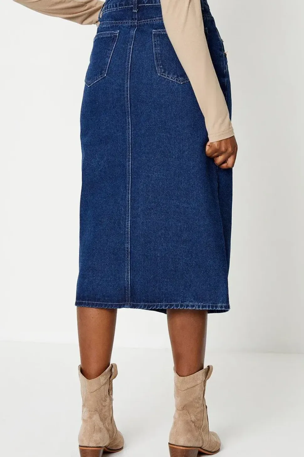 Military Button Midi Denim Skirt