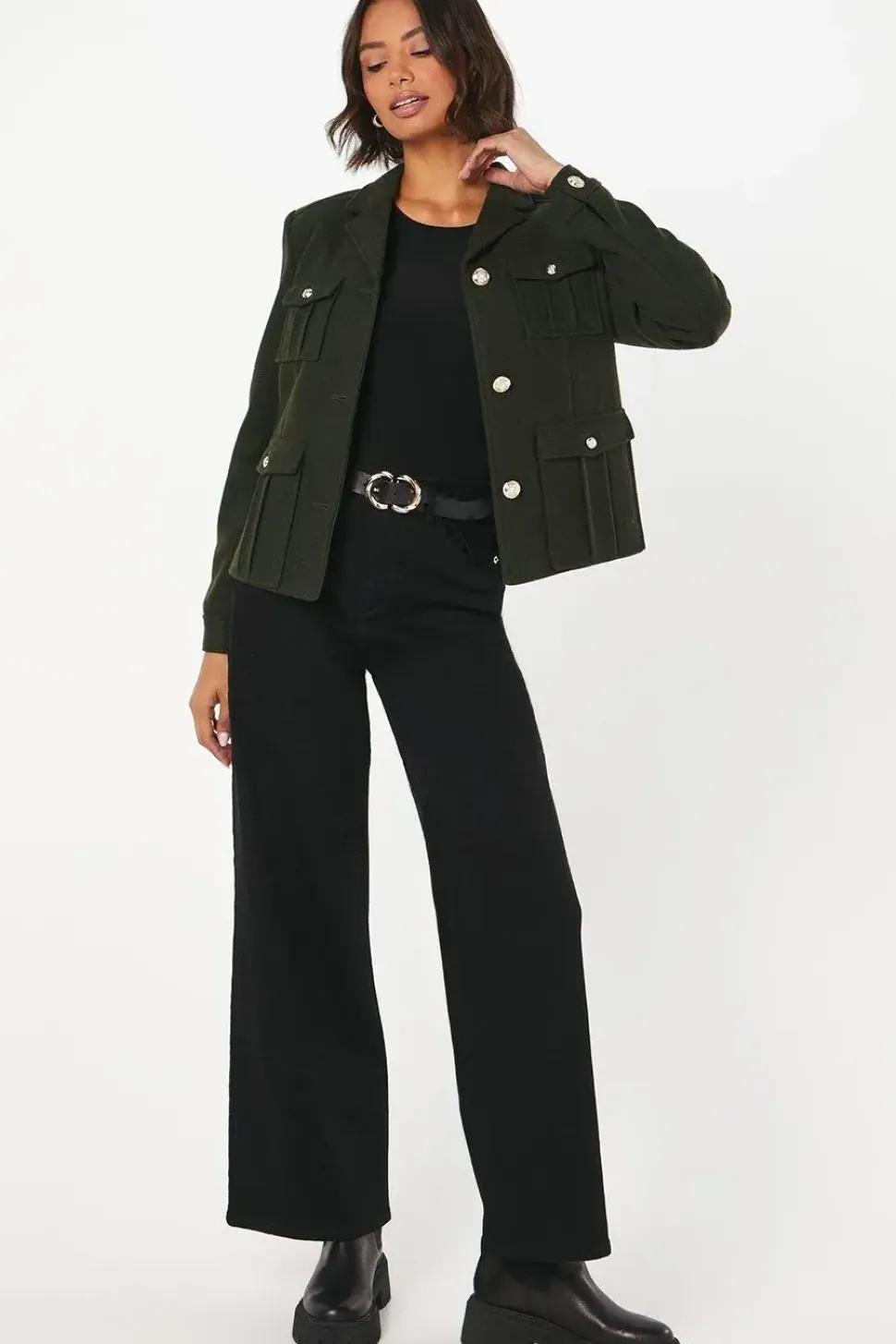 Military Button Wool Short Jacket