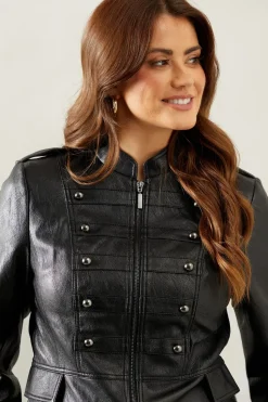 Military Faux Leather Jacket