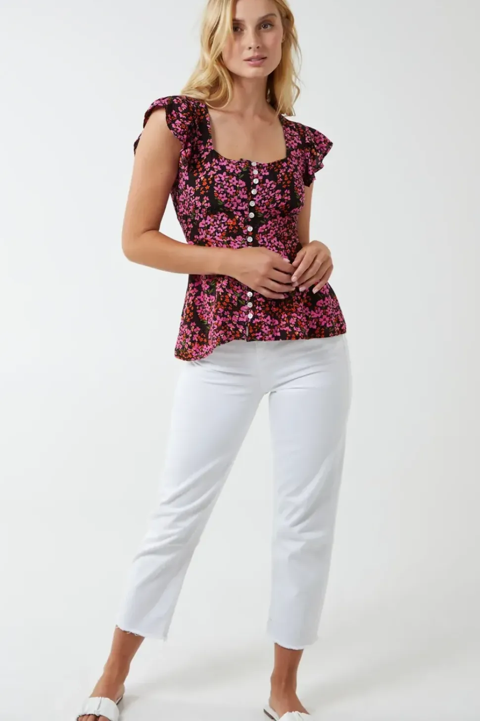 Milkmaid Button Front Peplum Top