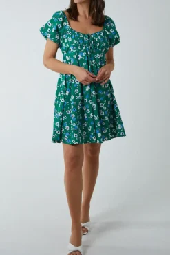 Milkmaid Ruched Bust Short Sleeve Mini Dress