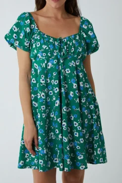 Milkmaid Ruched Bust Short Sleeve Mini Dress