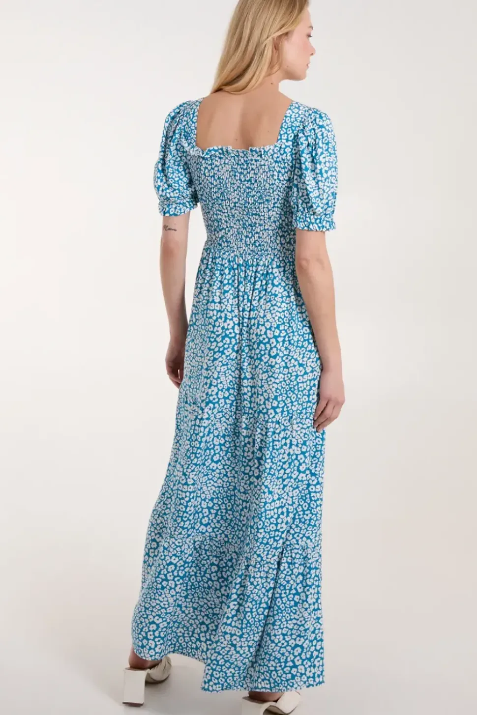 Milkmaid Square Neck Short Puff Sleeve Maxi Dress