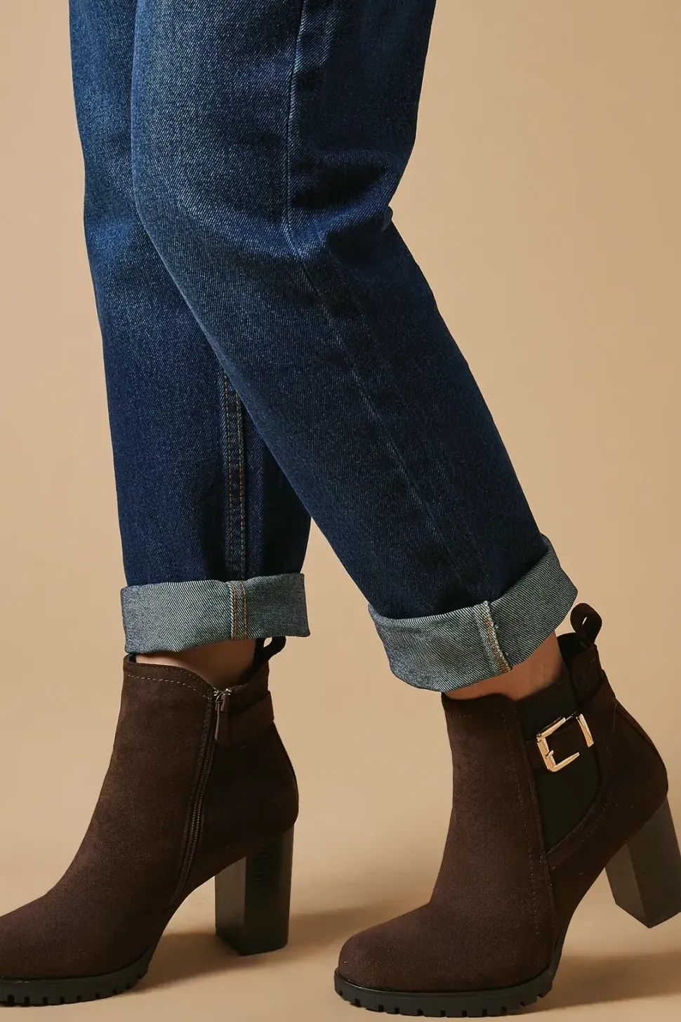 Milou Faux Suede Buckle Detail High Heel Platform Chelsea Ankle Boot