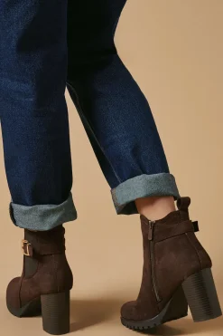 Milou Faux Suede Buckle Detail High Heel Platform Chelsea Ankle Boot