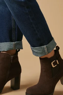 Milou Faux Suede Buckle Detail High Heel Platform Chelsea Ankle Boot