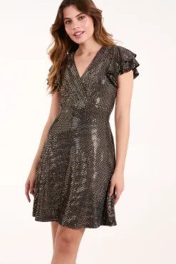 Mirror Shimmer Frill Sleeve Dress