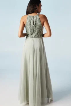Mixed Gem Halterneck Tulle Skirt Bridesmaid Dress