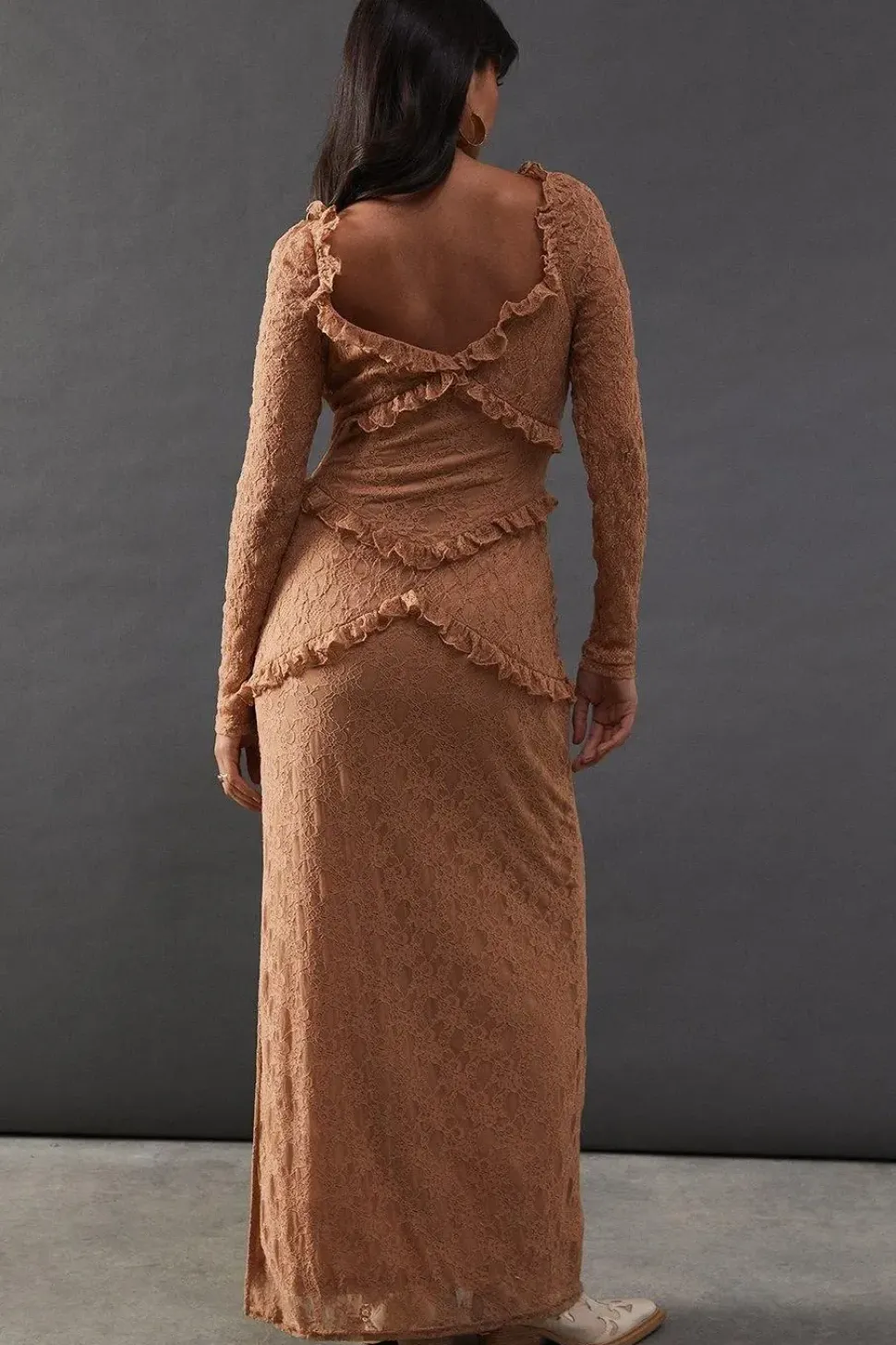 Mixed Lace Sweetheart Neck Maxi Dress