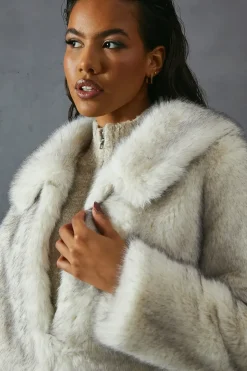 Mixed Length Faux Fur Coat