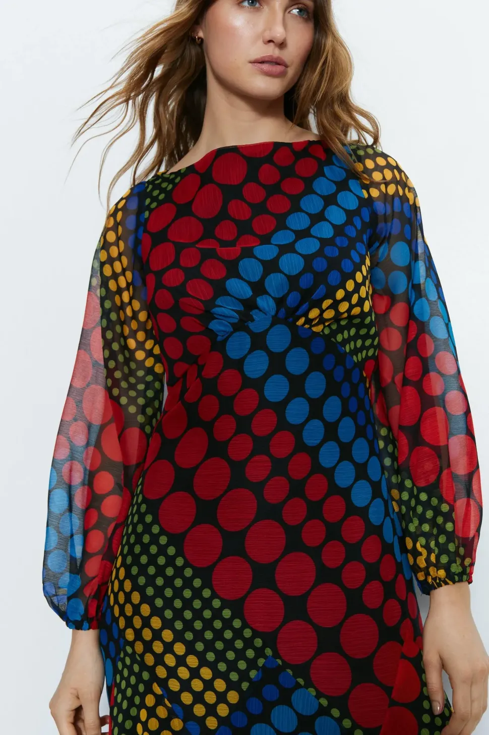 Mixed Spot Printed Midi Dress