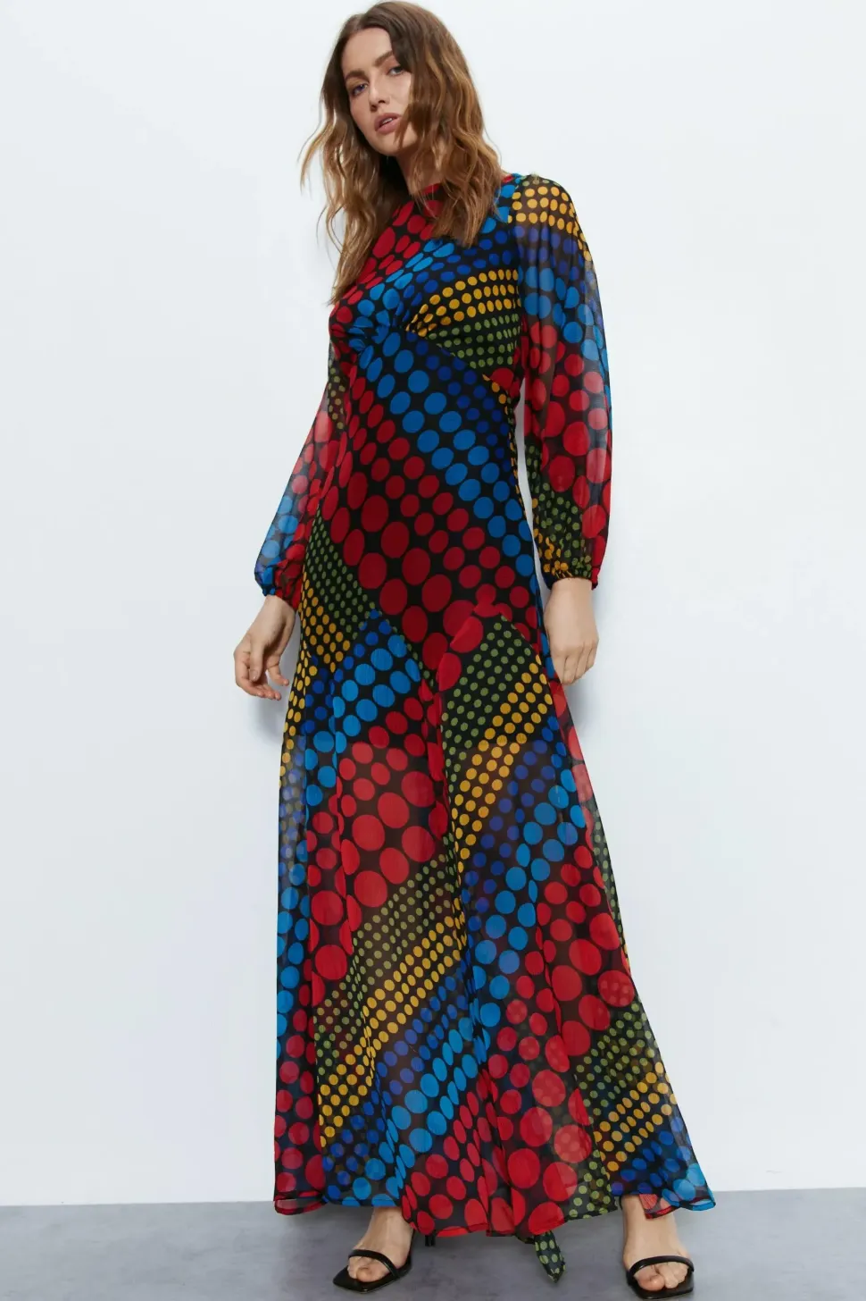 Mixed Spot Printed Midi Dress