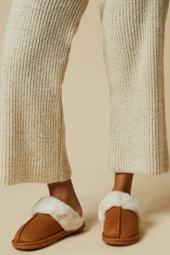 Monica Suedette Faux Fur Lined Mule Slippers