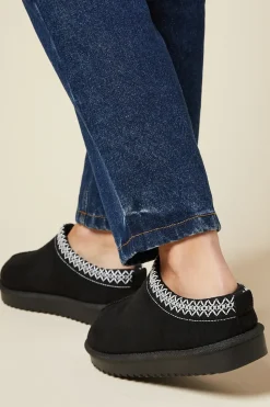 Monique Suedette Faux Fur Lined Stitch Detail Mules