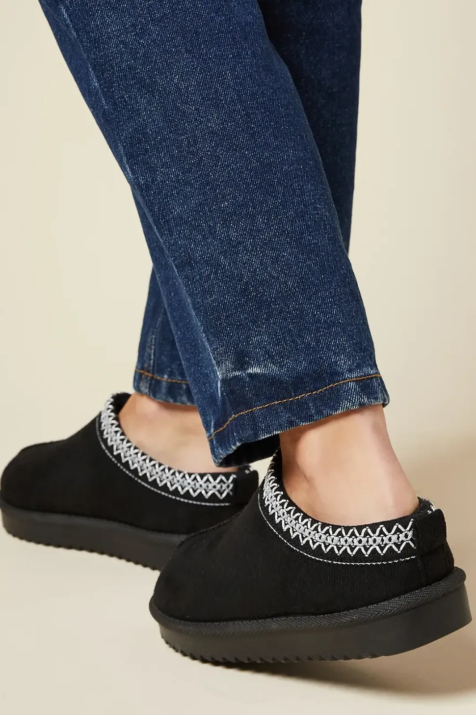 Monique Suedette Faux Fur Lined Stitch Detail Mules