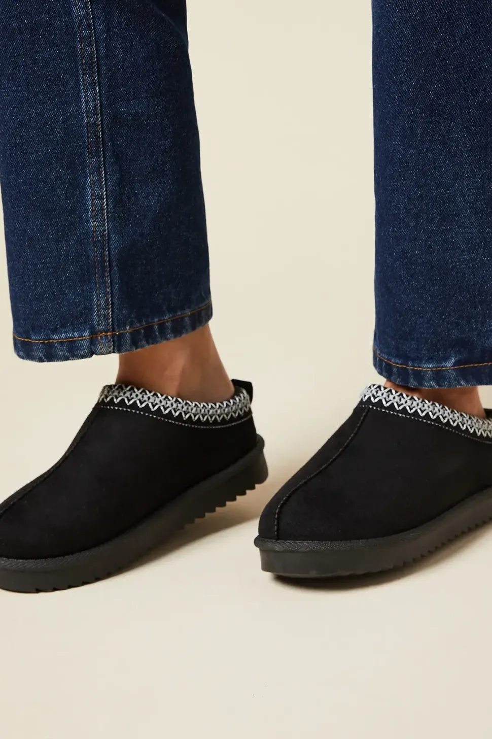 Monique Suedette Faux Fur Lined Stitch Detail Mules