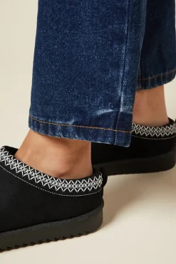 Monique Suedette Faux Fur Lined Stitch Detail Mules