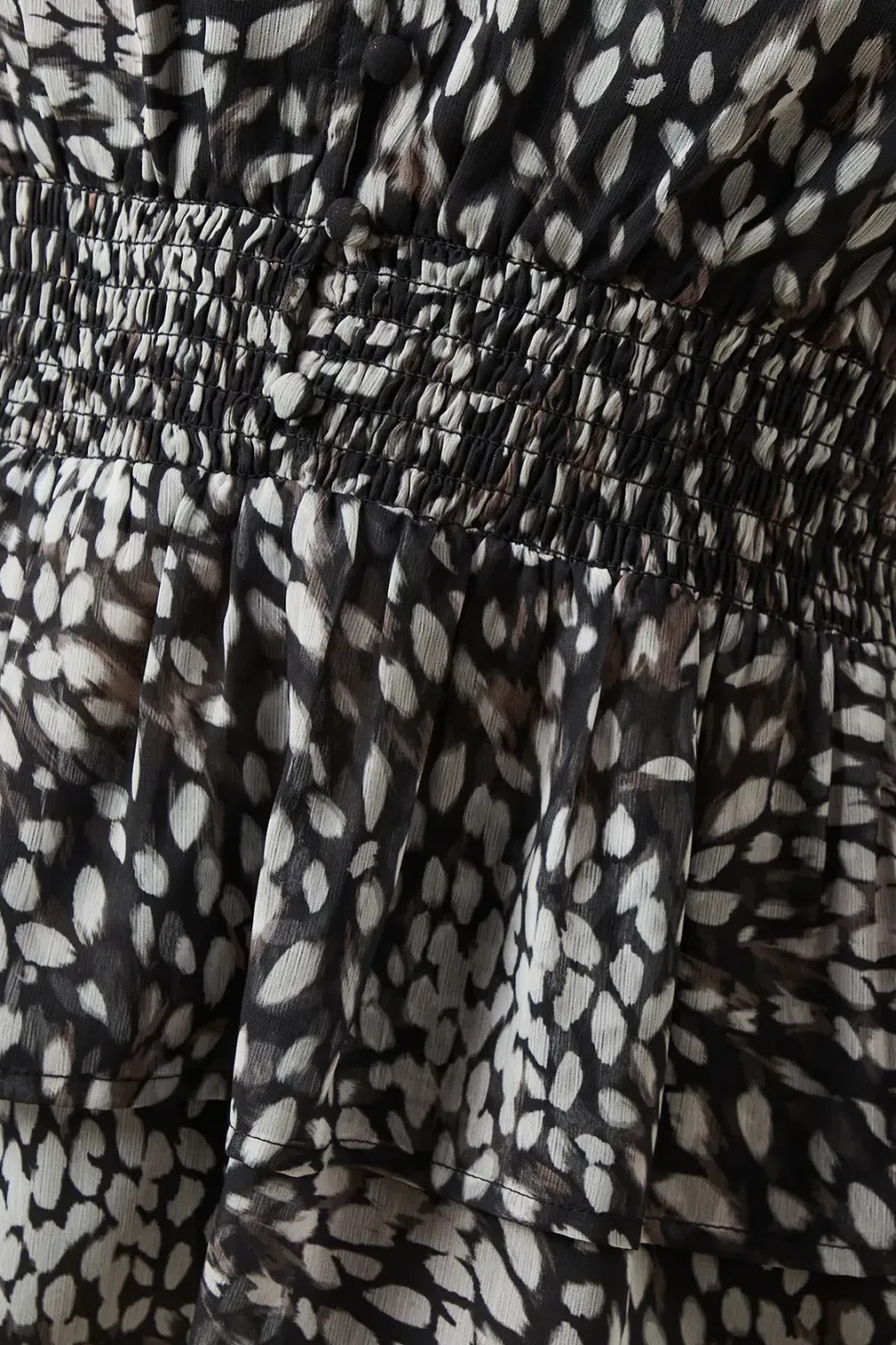 Mono Abstract Button Front Double Ruffle Chiffon Blouse