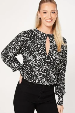 Mono Abstract Keyhole Long Sleeve Wrap Top