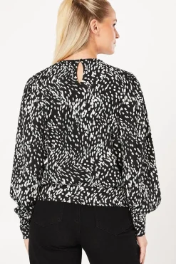 Mono Abstract Keyhole Long Sleeve Wrap Top