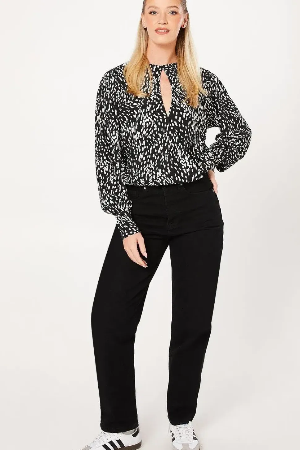 Mono Abstract Keyhole Long Sleeve Wrap Top