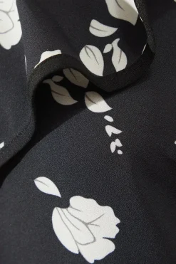 Mono Floral Contrast Frill Shift Dress