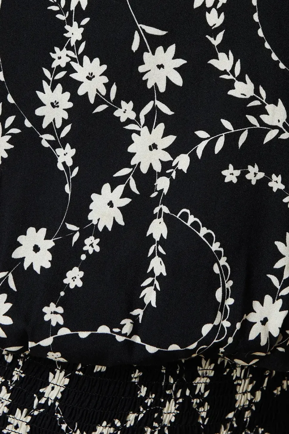 Mono Floral Shirred hem blouse